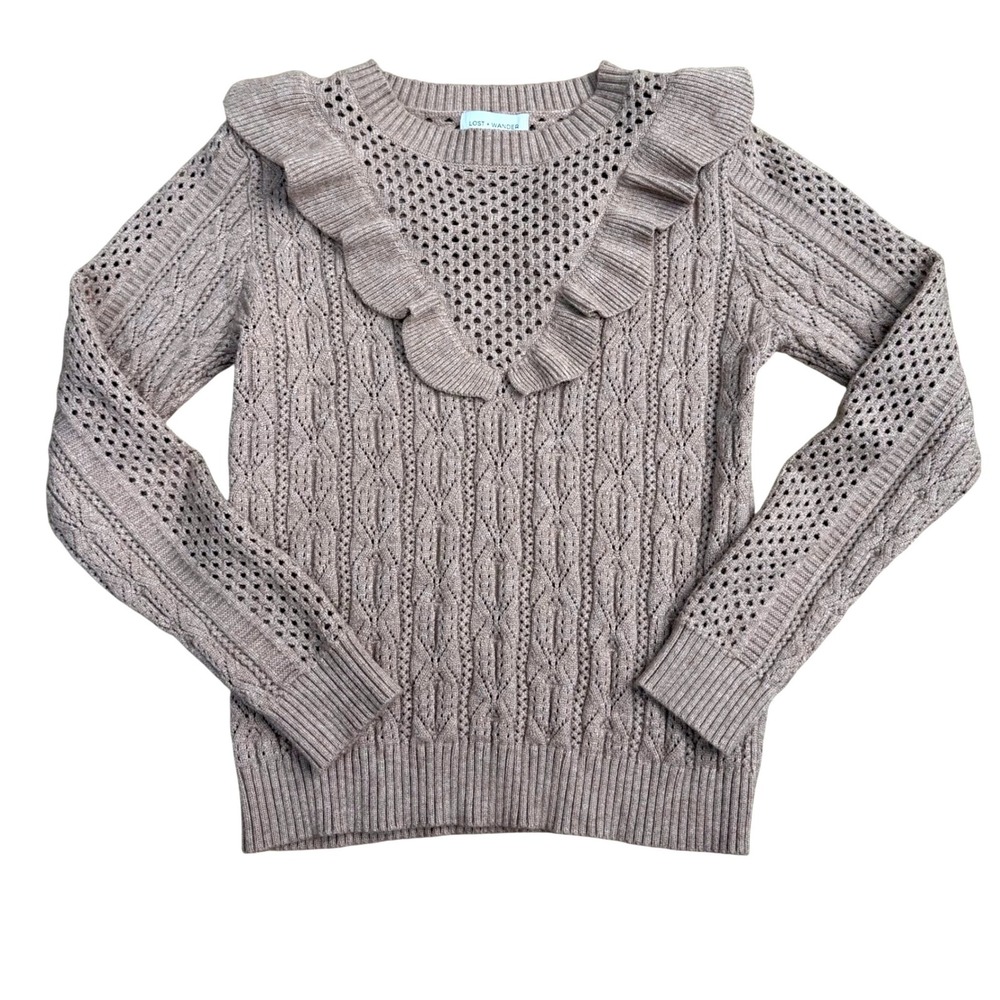 Lost + Wander Ruffle Cable Knit Sweater Women S/M Coquette Preppy
Feminine